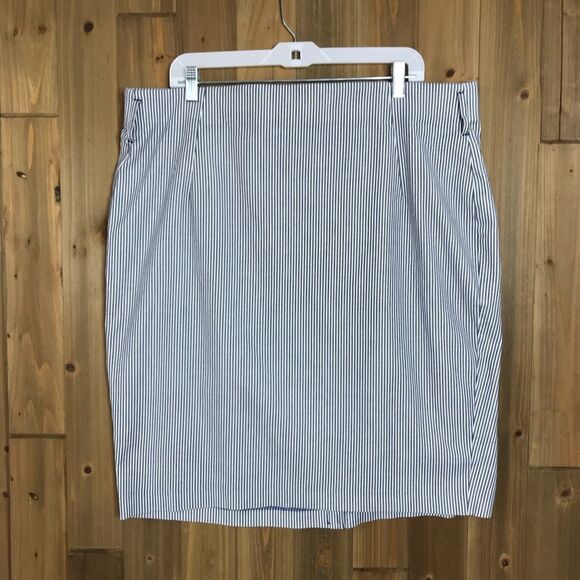Lane Bryant Womens Striped Blue White Belted Pencil Skirt Sz 22 - Picture 3 of 15